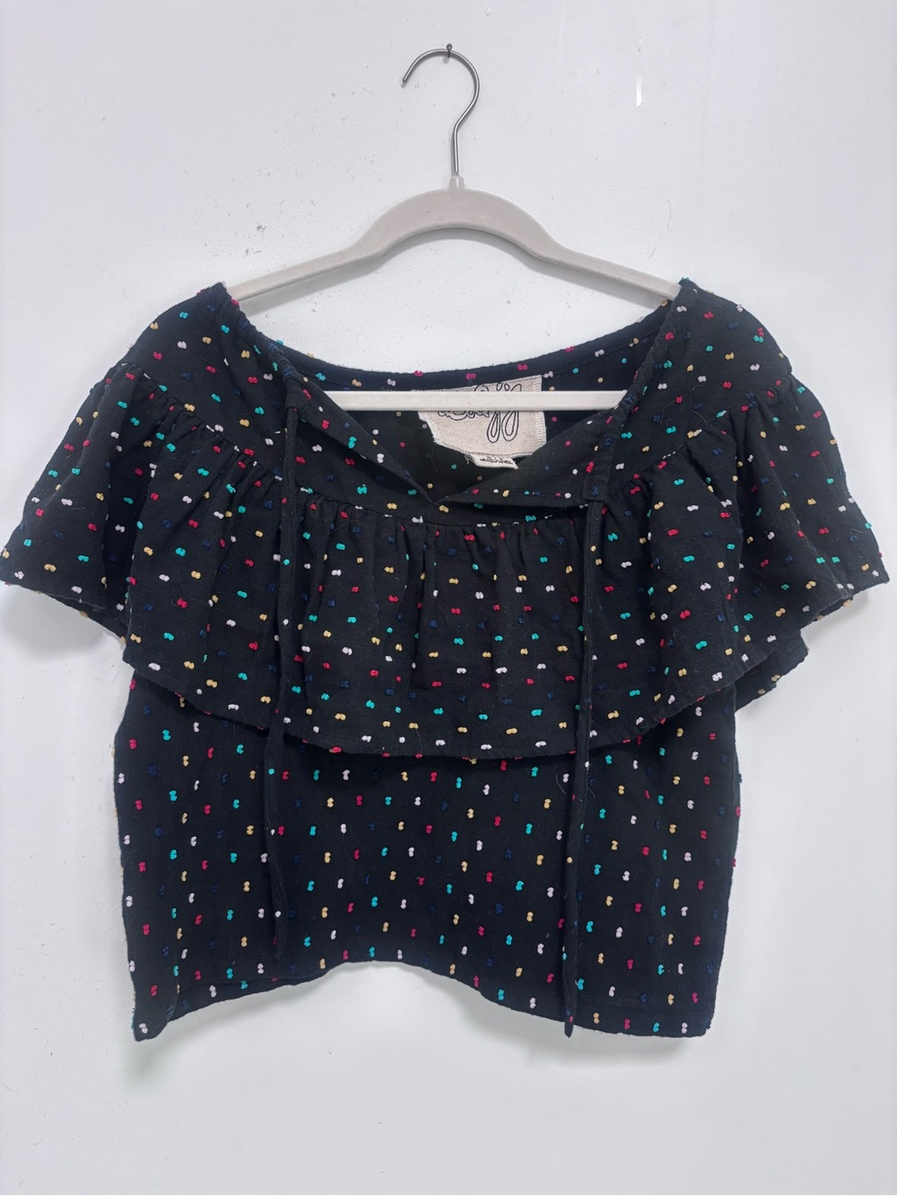 Ace & Jig Black Crop Top with Multicolor Dot Detail